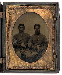 Civil War Quarter Plate Tintype of Identified African American Soldiers, Pvt. Adam Weaver & Sgt. Oscar Turner, 119th USCT, Plus 