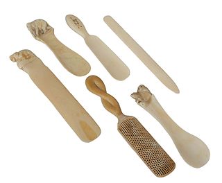 Group of Six Ivory Pieces, 20th c., consisting of two letter openers and four shoe horns, Largest- H.- 9 1/2 in., W.- 3/4 in., D.- 1/8 in. (6 Pcs.)