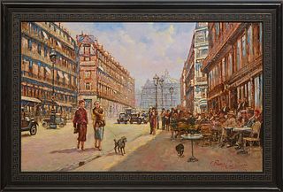 Piere Guillaume (Netherlands/France, 1954- ), "Avenue de l'Opera, Paris," 20th c., oil on canvas laid to panel, signed lower right, presented in an eb