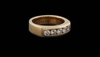 14K Yellow Gold Five Diamond Man's Dinner Ring, with five fifteen point round diamonds, size 10 1/2, wt.- .41 Troy Oz.