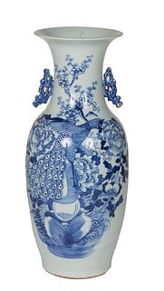 Large Chinese Porcelain Baluster Vase, 20th c., the everted rim over applied Foo dog handles above peacock and floral decoration, H.- 22 in., Dia.- 10