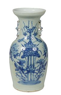 Large Chinese Porcelain Baluster Vase, 20th c., the everted rim over applied Foo dog handles above floral and bird decoration, H.- 16 3/4 in., Dia.- 8