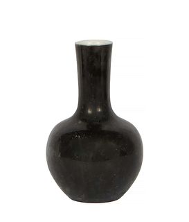 Chinese Black Porcelain Bottle Vase, 20th c., the underside with a Qing dynasty blue mark, H.- 11 3/4 in., Dia.- 7 in.