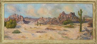 Marcell Moser, "Clotho Peak - Desert," 1969, oil on canvas, signed and dated lower left, titled on label en verso, presented in a painted frame, H.- 1