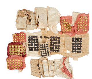 Large Lot of One Hundred Military Buttons, form WWI army uniforms and brass buttons from Naval Reserve uniforms, presented on cards and original box f