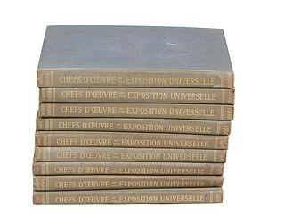 V. Champier Chef D'Oeuvres "Expositional Universale," 1900-1901, Nine Volume Set, with gray binding with gilt decoration, H.- 12 1/4 in., W.- 9 1/2 in