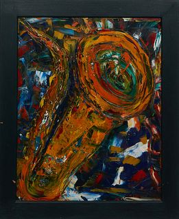 Louisiana School, "Saxophone," 20th c., oil on canvas, signed indistinctly lower right, possibly "DeliBerto"presented in a green painted frame, H.- 19