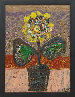 Jon Andrew Schooler (1954-, New York/New Orleans), "Flower in a Vaze," 2015, oil on canvas, signed, titled and dated en verso, presented in a black fr