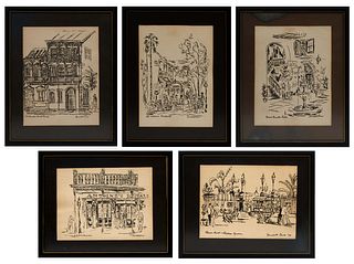 Donabeth Jones (Louisiana/Minnesota, 1921-2011), Group of Five Prints, consisting of: "Flower Cart - Jackson Square," "A Night to Remember," "French Q