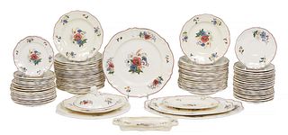 Ninety-One Piece Set of French Provincial Ceramic Dinnerware, early 20th c., by Agreste, Sarraguemines, consisting of nine dinner plates, thirty sauce