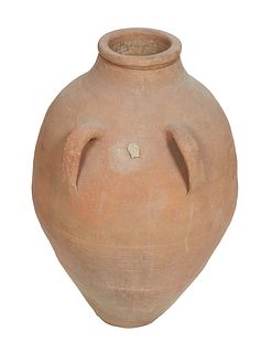 Large Terracotta Baluster Garden Urn, 20th c., of tapered form with line decoration, with two integral ring handles, H.- 29 in., Dia.- 19 in.