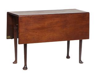 English Carved Mahogany Queen Anne Demilune Dining Table, 19th c., the rectangular top over a wide skirt, on tapered legs to pad feet, H.- 28 1/4 in.,
