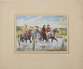 JCB Knight (British), "The Canterbury Pilgrims," 19t/20th c., watercolor on paper, signed lower left, unframed, presented in protective mat and plasti