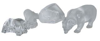 Group of Four Crystal Bear Paperweights, consisting of a Baccarat example; a Goebels frosted example; a frosted Lalique example; and a Mats Jonassen, 
