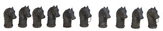 Group of Ten Cast Iron Horse Head Hitching Post Tops, 20th c., H.- 12 1/2 in.,W.- 5 in., D.- 8 3/4 in.