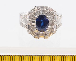 SAPPHIRE (1.70 CT) AND DIAMOND (1.99 CT) RING, PLATINUM SIZE 6 3/4  