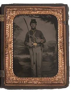 Civil War, Quarter Plate Ruby Ambrotype of Double-Armed Soldier 