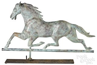 Full-bodied copper running horse weathervane