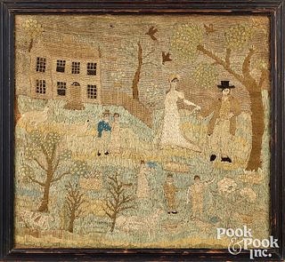 Massachusetts silk embroidered picture, 18th c.
