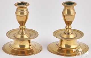 Pair of brass tapersticks, early 18th c.
