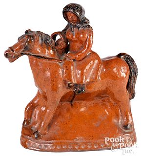 Large Pennsylvania redware horse and rider, 19th c