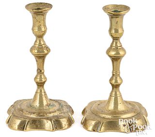 Pair of English Queen Anne brass tapersticks