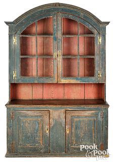 English painted pine two-part cupboard