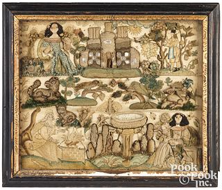 Charles II stumpwork and silk embroidered picture
