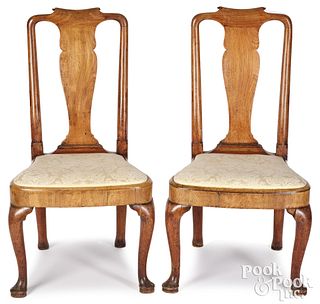 Pair of George II mahogany compass seat chairs