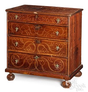 George I mahogany chest of drawers, dated 1696