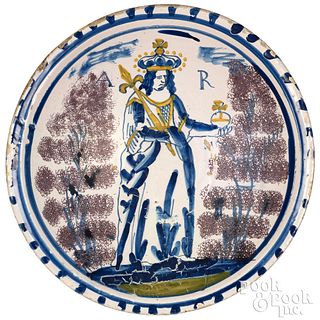 English Delftware blue dash Queen Anne charger