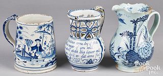 Three pieces of blue and white Delftware, 18th c.