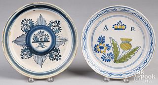 Two English Delftware Queen Anne plates