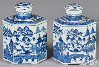 Pair of Chinese export porcelain tea caddies