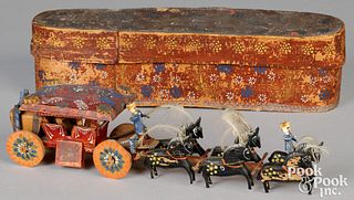 Scandinavian painted toy horse drawn carriage