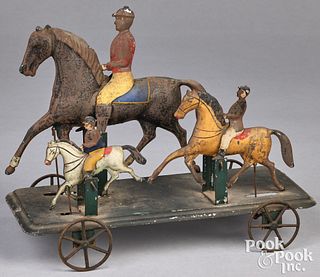 Althof Bergmann painted tin triple equestrian toy
