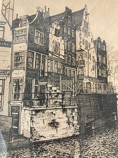 PHILIP B. SILK Signed Etching AMSTERDAM CROOKED HOUSE 1929 Limited Edition
