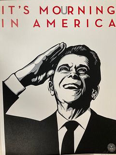 SHEPARD FAIREY Signed IT'S MOURNING IN AMERICA 2011 Limited Edition NUMBERED Screen Print RONALD REAGAN