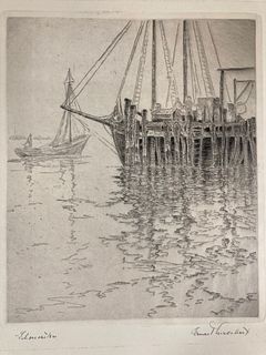 ERNEST ALBERT MELCHERT Pencil Signed GLOUCESTER Etching & Dry Point LIMITED EDITION