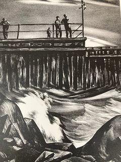 G. RALPH SMITH Pencil Signed OLD PIER Lithograph LIMITED EDITION Numbered 1940s