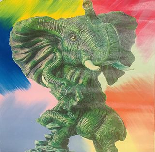 Steve Kaufman Mixed media hand painted on canvas "Elephants"