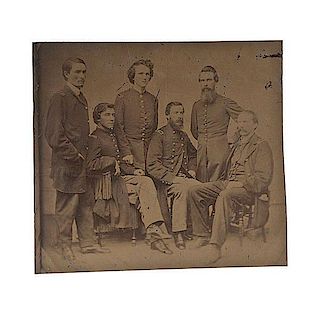 Civil War Tintype of Gen. Washington Lafayette Elliott, 2nd Iowa Cav. & 1st US Cav., with Staff Officers 