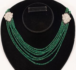BELLE EPOCH DIAMOND AND EMERALD NECKLACE FIRST QUARTER 20TH C. L 11" - 15" 
