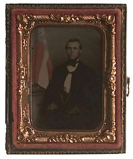 Rare Ninth Plate Ambrotype of a Southerner Posed with the Confederate National Flag, Plus 