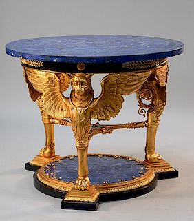 20th C. lapis lazuli and gilt bronze Egyptian Revival center table