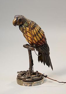Muller Freres Luneville Art Deco glass and iron parrot lamp