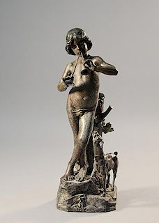 Bronze garden figure of "Pan" with a fawn