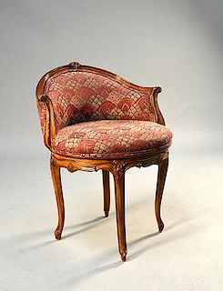 French Louis XVI style fruitwood swivel vanity chair