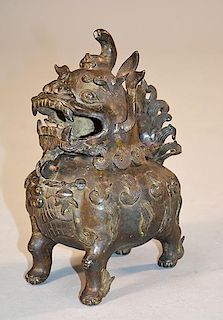 Chinese 19th C. bronze foo dog censer