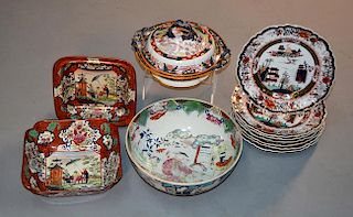Twelve pieces of 19th C. decorated ironstone china